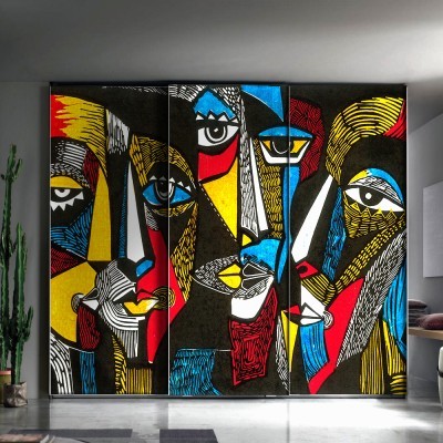 Πολυχρωμία τέχνης προσώπων, Line Art, Αυτοκόλλητα ντουλάπας, 100 x 100 εκ. (45562)